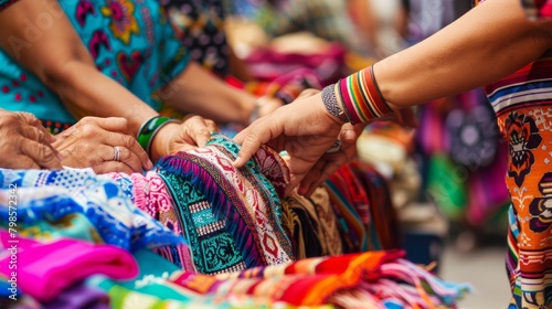 Traditional textile exchange at local market Cinco De Mayo