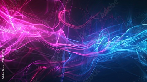 Abstract holographic background with shining curves of neon pink and electric blue © rachmat