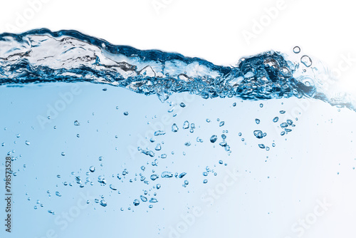 Water Bubbles Float Up. Water Wave, Freshness Pure Water Splashing Isolated on White.