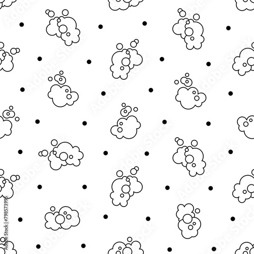 Foam made of soap or clouds. Seamless pattern. Coloring Page. Bubbles of different shapes. Hand drawn style. Vector drawing. Design ornaments.