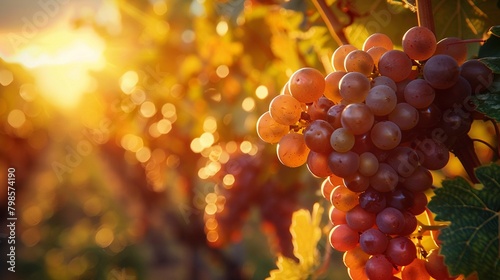 sunlit vineyard, golden hour, ripe grapes, lush vines , Ideogram