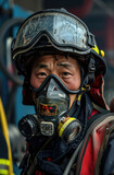 Chinese firefighter wearing full gear
