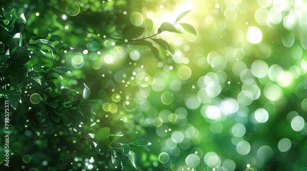 Abstract blurred lights emanating from a tree with an abstract backdrop of green foliage Green and white color abstract backdrop Abstract blurred lights emanating from a tree with an abstract backdrop of green foliage Green and white color abstract backdrop