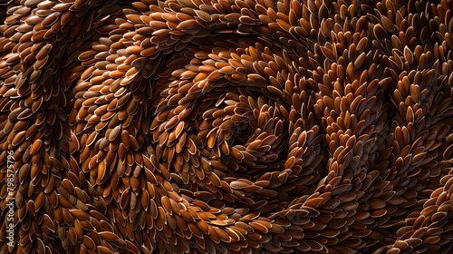 Omega3-rich flaxseeds are arranged in a spiral pattern. photo