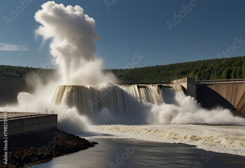 Explosion of a dam releasing a massive torrent of water  generative AI