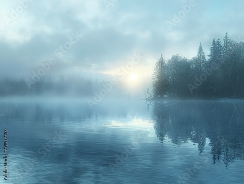 misty lake at dawn, reflective water, serene , high resolution © SteadFast