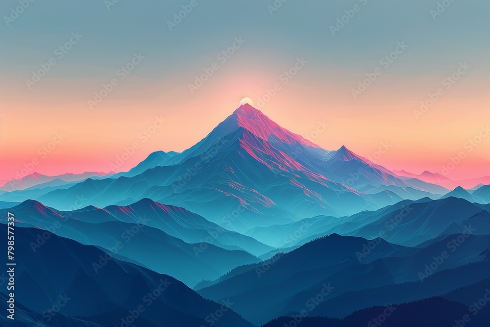 Minimalist background featuring a majestic single mountain peak amidst