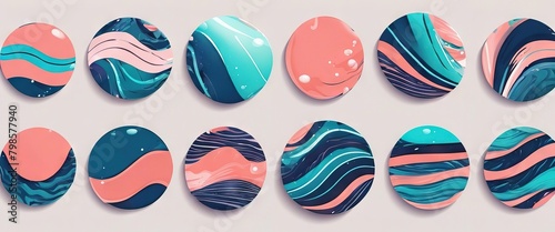 'set marble Futuristic Abstract vector badge wavy texture illustration futuristic striped Bubbles shapes'