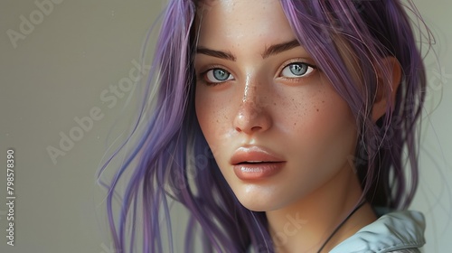 portrait of a woman wih purple hair photo