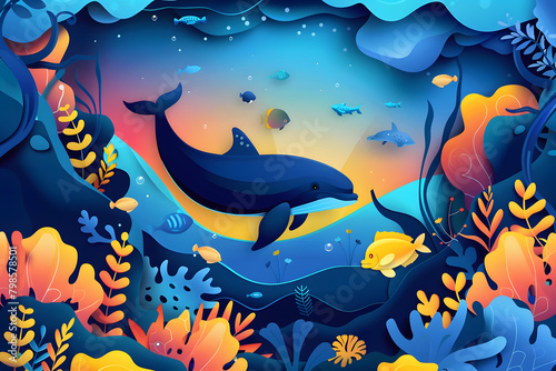 World Oceans Day, Dolphin, To celebrate and raise awareness of the world's oceans Let's work together to conserve the sea, Template design