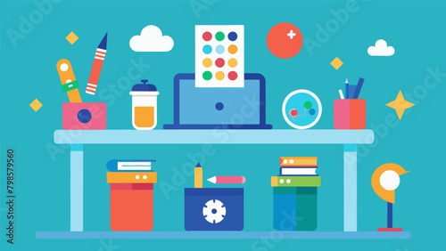 A teachers desk equipped with various fidget tools to help students with ADHD or anxiety stay focused during lessons.. Vector illustration