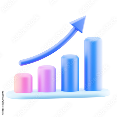 Growth graph illustration isolated. 3d render business profit chart.
