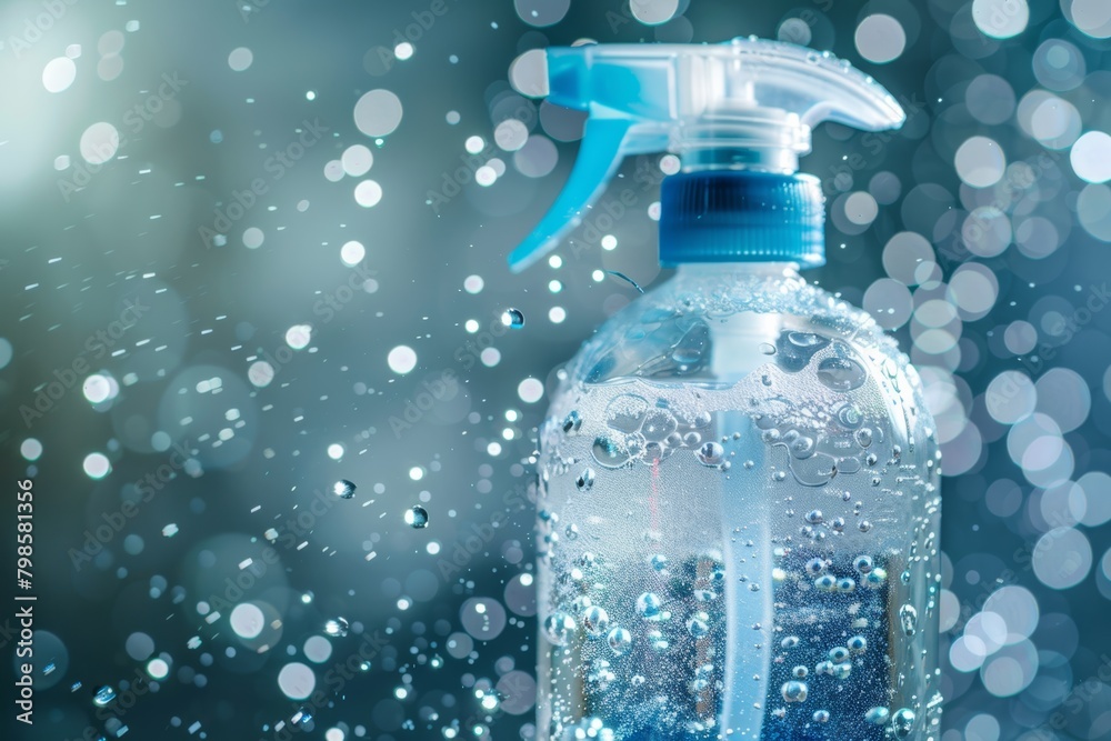 Sanitizer spray, hygiene essential. Kills germs Sanitizer spray, hygiene essential. Kills germs