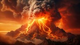 Striking image of a volcanic eruption spewing lava and ash into the air, illustrating the raw power and unpredictable nature of geological disasters.