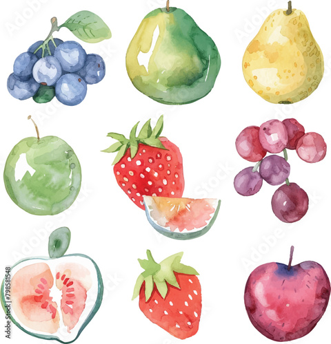 A collection of playful watercolor fruits, hand-painted and ready to brighten your designs.