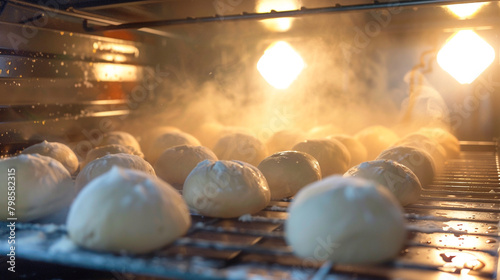 A mesmerizing time-lapse sequence the rise of a yeast dough as it proofs in a warm oven, gradually expanding and filling the frame with its fluffy texture,