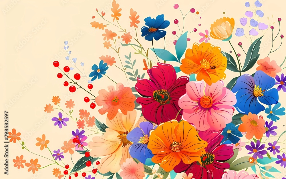 Seamless design. Abstract colorful flower bouquet on cream color background. Seamless design. Abstract colorful flower bouquet on cream color background.