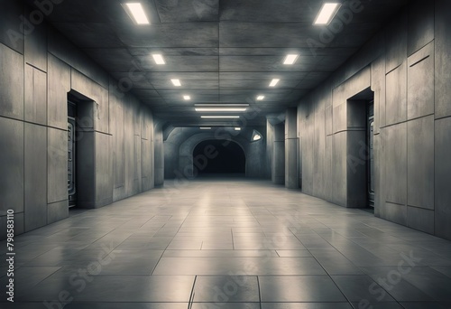 Reflections Fi Elegant Tiled Empty Hall Futuristic Tunnel Background Gallery Modern Abstract Concrete Room Sci Floor Alien Underground 3D Grunge Space Spaceship