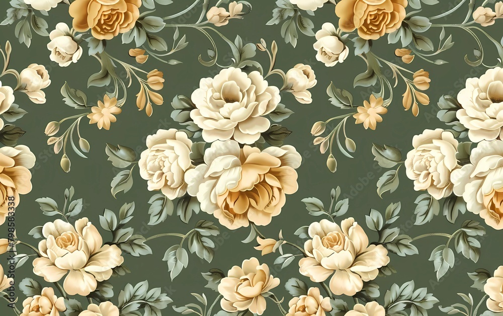 custom made wallpaper toronto digitalClassic wallpaper seamless vintage floral pattern on green background