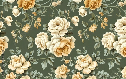 Wallpaper Mural Classic wallpaper seamless vintage floral pattern on green background Torontodigital.ca