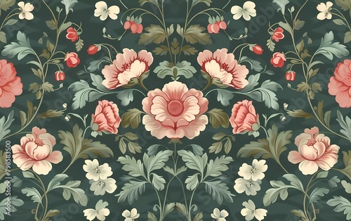 Wallpaper Mural Classic wallpaper seamless vintage floral pattern on green background Torontodigital.ca
