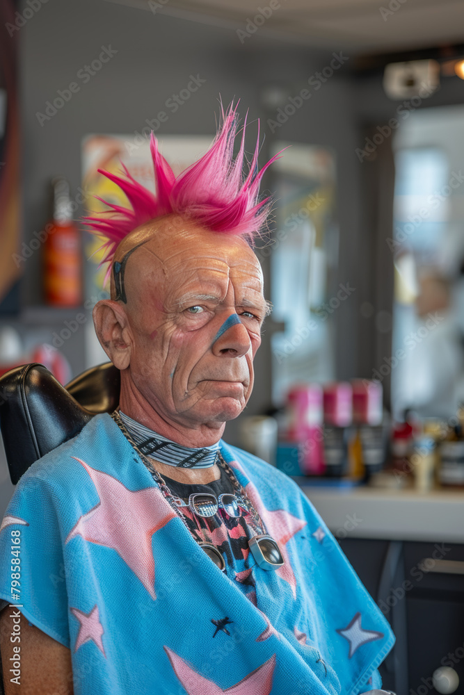 elderly  punk at hairdresser