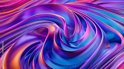 Abstract dynamic and modern illustration of colored lines that are folded into wave, executed in blue, orange, purple and pink colors