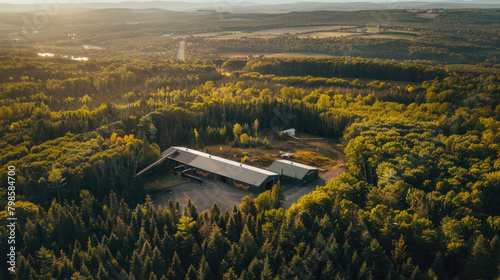 areal view photography of a hightech data center surrounded by beautiful forestry photo