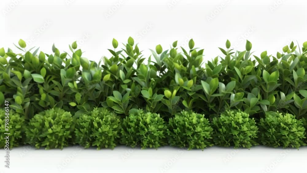 A seamless border of vibrant, realistic 3D-rendered shrubs showcases diverse green foliage in various shapes and textures. A seamless border of vibrant, realistic 3D-rendered shrubs showcases diverse green foliage in various shapes and textures.