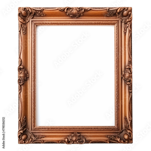 Wooden picture frame isolated on transparent background. Clipping path included.