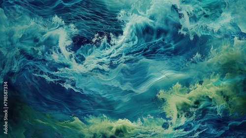 Fluid motion waves in a cosmic palette of indigo and cosmic green