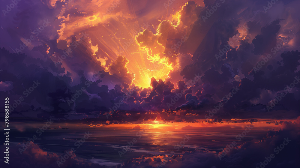 Radiance Repair is portrayed through a sunrise breaking through storm clouds.