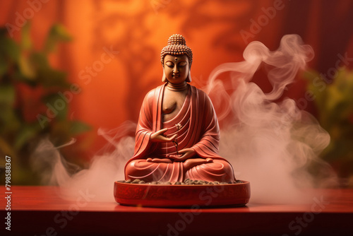 lord buddha statue with incense photo