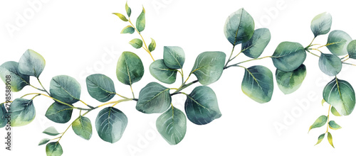 Watercolor eucalyptus leaves garland isolated on white background