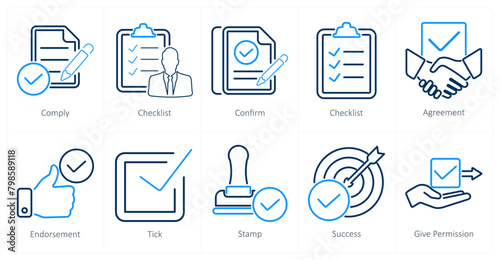 A set of 10 checkmark icons as comply, checklist, confirm photo