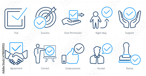 A set of 10 checkmark icons as tick, success, give permission