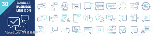 Bubbles icons Pixel perfect. Bubbles business icon set. Set of 30 outline icons related to bubbles chat, message, team. Linear icon collection. Editable stroke. Vector illustration.