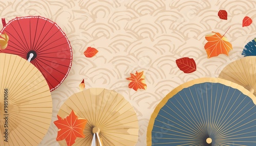 background background with flowers and leaves fan  japanese  paper  japan  accessory  Oriental on red background