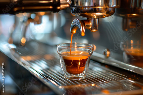 A sleek espresso machine brewing a rich shot of espresso with a perfect crema layer.