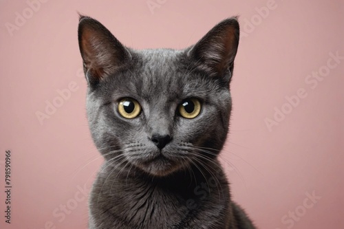 Portrait of Pixiebob cat looking at camera, copy space. Studio shot.