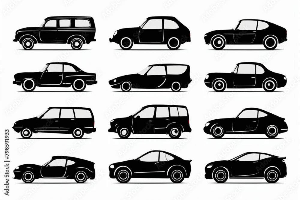 A set of different designs car on white background, set of cars 