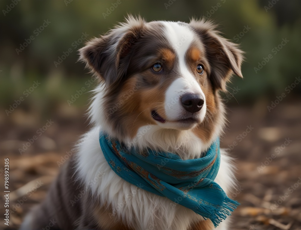 Australian Shepherd puppy wearing a wig and scarf, 5 months old
Australian Shepherd puppy wearing a wig and scarf, 5 months old