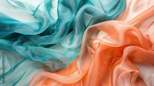 Gradient burst of colors resembling a silk ribbon dance in opulent teal and coral