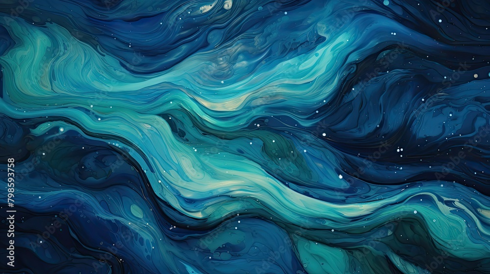 Fluid motion waves in a cosmic palette of midnight blue and cosmic teal Fluid motion waves in a cosmic palette of midnight blue and cosmic teal
