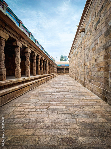 The stone exterior of the jumbukeshwarar Kovil Hindu temple in trichy. The interior of the temple is ornately sculpted. photo