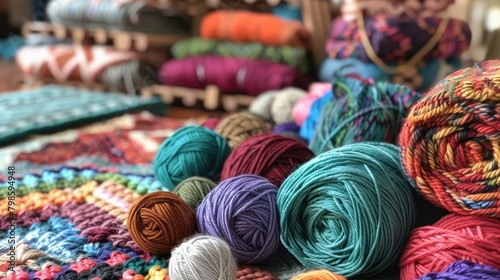 Colorful and cozy wool yarns lay spread out on the table inviting you to knit or crochet Delving into the art of crochet or knitting can be a therapeutic practice that connects us to our anc