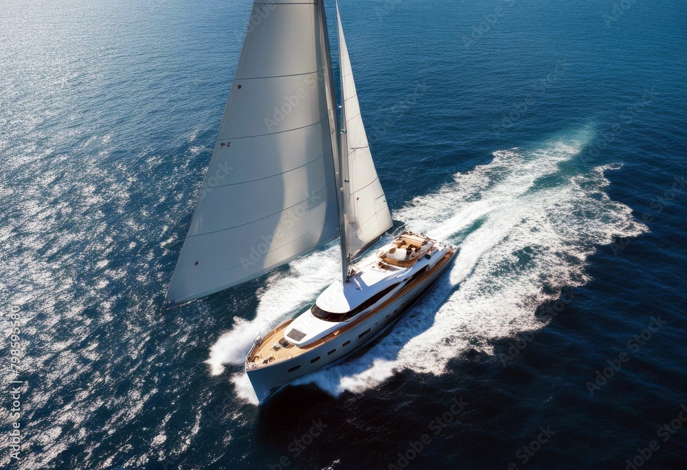 Fototapeta premium 'view aerial luxury sea sailing opened yacht day sunny croatia yachting sailboat drone nautical water sail ship summer vessel nature white travel landscape boat wind'
