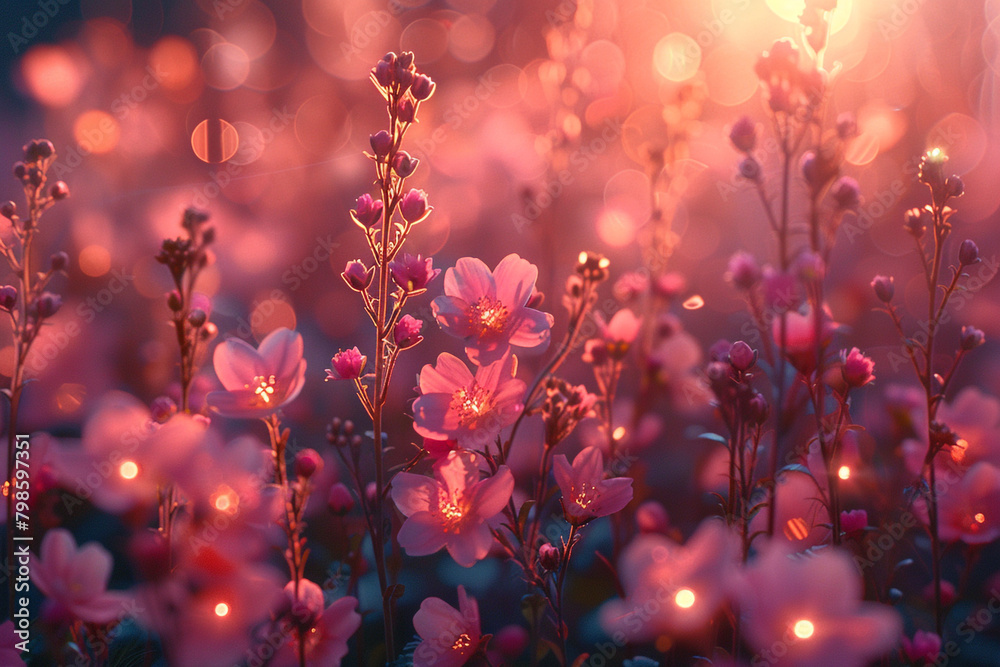 A field of luminous flowers swaying gently in a breeze of ethereal radiance.
