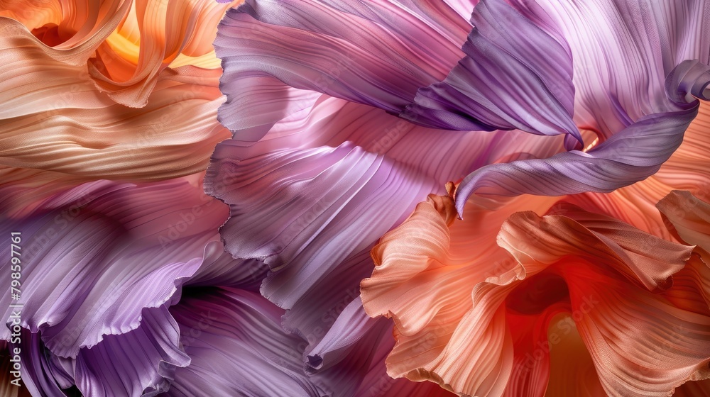 Gradient burst of colors resembling a silk ribbon dance in ethereal lavender and peach