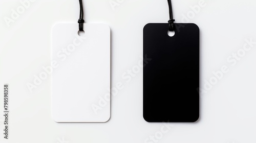 black and white blank paper hang tags template mockup  on white background